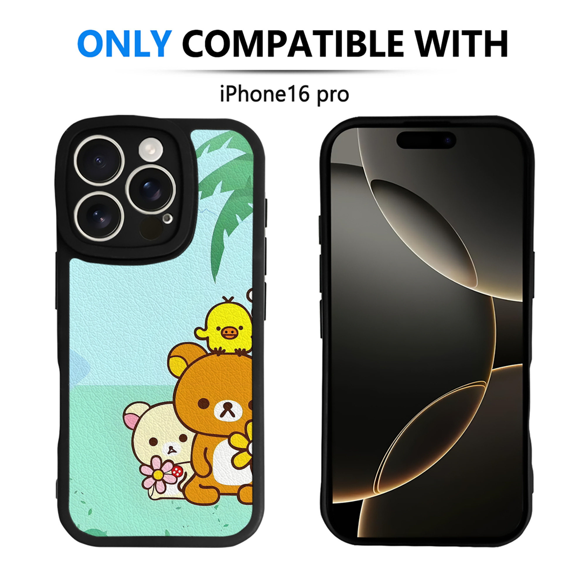 （画像用） リラックマ リラックマ キイロイトリ Rilakkuma Korilakkuma Kiiroitori 【iPhone 16シリーズ対応】シリコンスマホケース（レザー調） 材質：シリコン